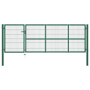 vidaXL Zahradní plotová branka se sloupky 350 x 100 cm ocelově zelená