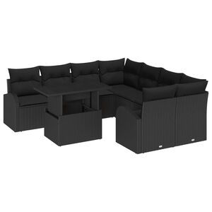 vidaXL Sada zahradn&iacute;ch pohovek s pol&scaron;t&aacute;řem 9 pcs Čern&aacute; Poly Ratan