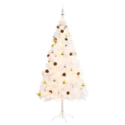vidaXL Vánoční stromek s LED osvětlením a baňkami bílý 180 cm