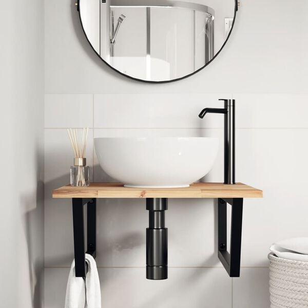 vidaXL Deska pod umyvadlo n&aacute;stěnn&aacute; ocel a masivn&iacute; ak&aacute;ciov&eacute; dřevo