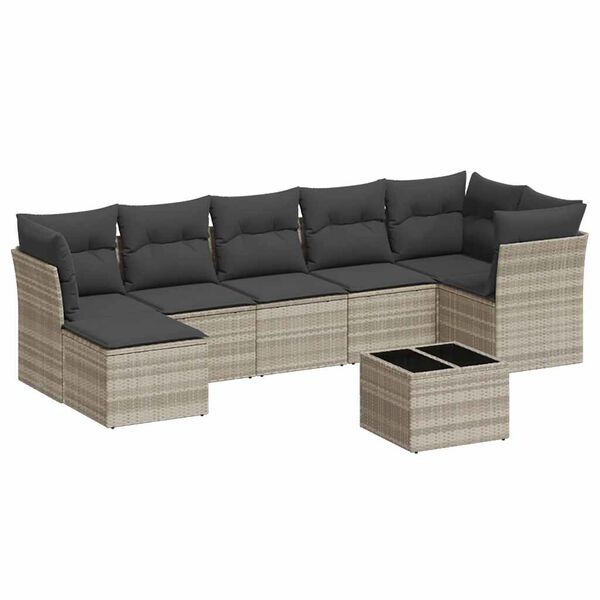 vidaXL 8d&iacute;ln&aacute; zahradn&iacute; sedac&iacute; souprava a podu&scaron;ky světle &scaron;ed&aacute; polyratan