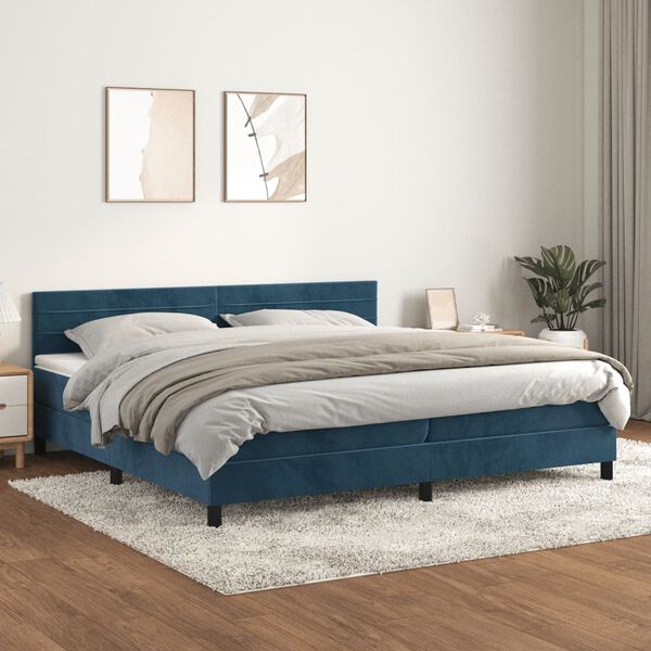 vidaXL Box spring postel s matrac&iacute; tmavě modr&aacute; 200x200 cm samet