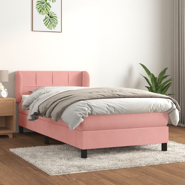 vidaXL Box spring postel s matrac&iacute; růžov&aacute; 80 x 200 cm samet