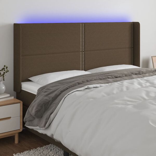 vidaXL Čelo postele s LED tmavě hněd&eacute; 163 x 16 x 118/128 cm textil