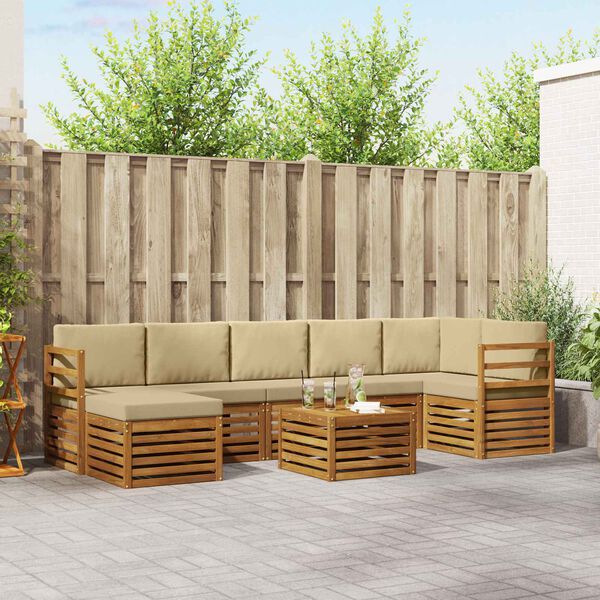 vidaXL Rohov&aacute; sofa sada 8 pcs Přirozen&aacute; a B&eacute;žov&aacute; Masivn&iacute; ak&aacute;tov&eacute; dřevo