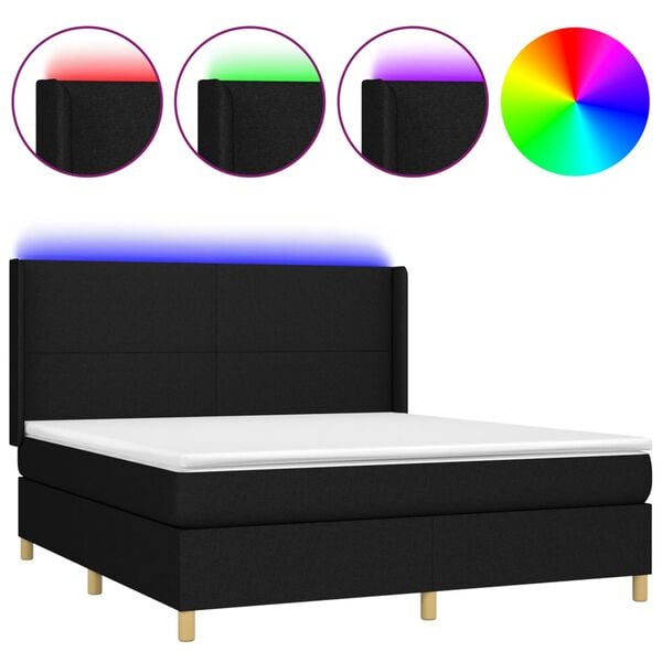 vidaXL Box spring postel s matrac&iacute; a LED čern&aacute; 180x200 cm textil
