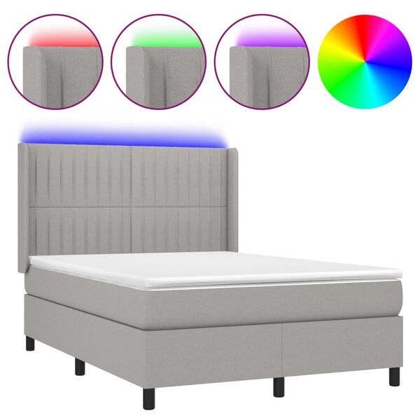 vidaXL Box spring postel s matrac&iacute; a LED světle &scaron;ed&aacute; 140x190 cm textil