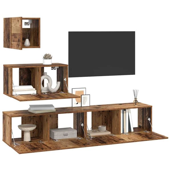 vidaXL Sestava TV skř&iacute;něk N&aacute;stěnn&yacute; 4 pcs Star&eacute; dřevo kompozitn&iacute; dřevo