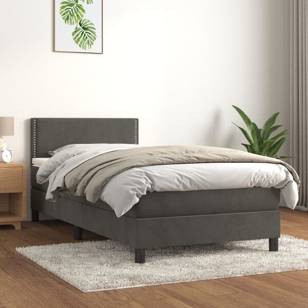 vidaXL Box spring postel s matrac&iacute; tmavě &scaron;ed&aacute; 80 x 200 cm samet