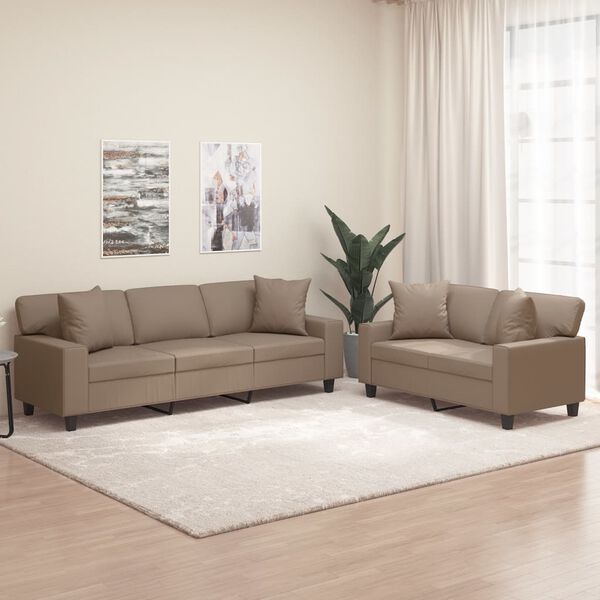 vidaXL 2d&iacute;ln&aacute; sedac&iacute; souprava pol&scaron;t&aacute;ře a podu&scaron;ky cappuccino uměl&aacute; kůže