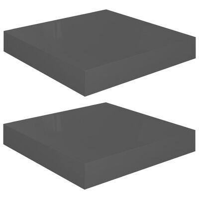 vidaXL Plovoucí nástěnné police 2 ks lesklé šedé 23x23,5x3,8 cm MDF