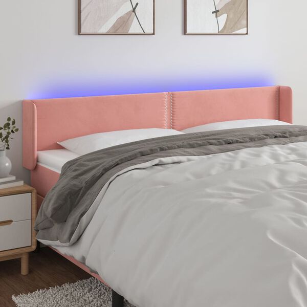 vidaXL Čelo postele s LED růžov&eacute; 203 x 16 x 78/88 cm samet