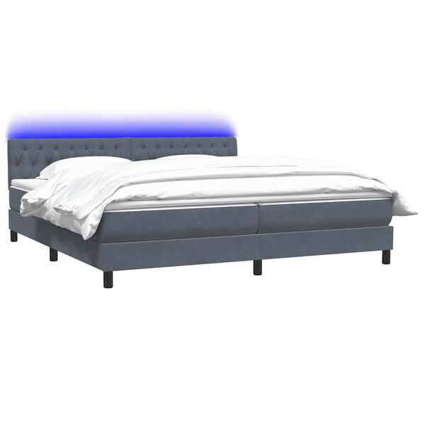 vidaXL Box spring postel s matrac&iacute; a LED tmavě &scaron;ed&aacute; 180x210 cm samet