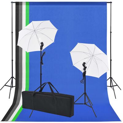 vidaXL Profesionální foto studio set: 5 barevných pozadí a 2 deštníky