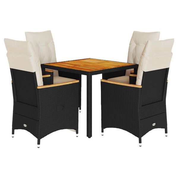 vidaXL 5d&iacute;ln&yacute; zahradn&iacute; j&iacute;deln&iacute; set s podu&scaron;kami čern&yacute; polyratan