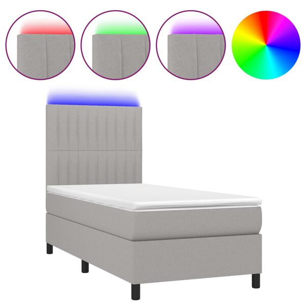vidaXL Box spring postel s matrac&iacute; a LED světle &scaron;ed&aacute; 100x200 cm textil