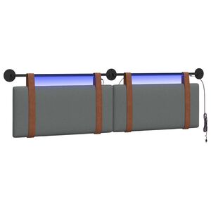 vidaXL Z&aacute;věsn&eacute; čelo postele S LED osvětlen&iacute;m Tmavě &scaron;ed&aacute; Antick&yacute; PU