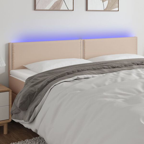 vidaXL Čelo postele s LED cappuccino 160x5x78/88 cm uměl&aacute; kůže