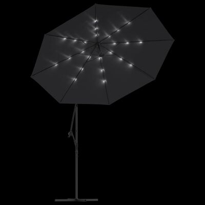 vidaXL Konzolový slunečník s LED světly ocelová tyč 300 cm černý