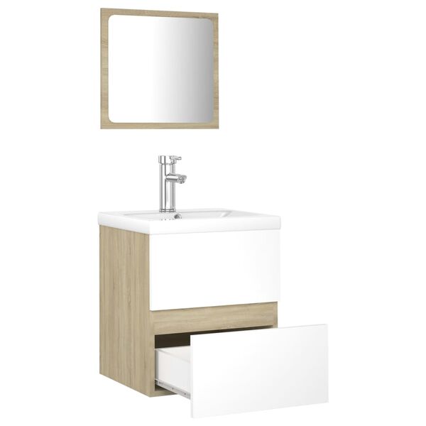 vidaXL Koupelnov&aacute; sestava b&iacute;l&aacute; a dub sonoma kompozitn&iacute; dřevo