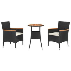 vidaXL 3d&iacute;ln&yacute; zahradn&iacute; bistro set s podu&scaron;kami čern&yacute; polyratan