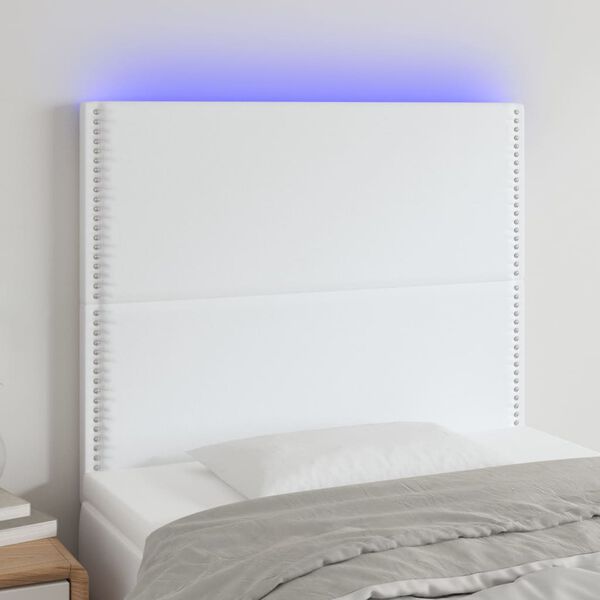 vidaXL Čelo postele s LED b&iacute;l&eacute; 80x5x118/128 cm uměl&aacute; kůže