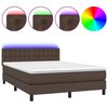 vidaXL Box spring postel s matrac&iacute; a LED hněd&aacute; 140x200 cm uměl&aacute; kůže
