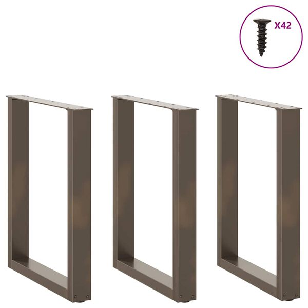 vidaXL Nohy k j&iacute;deln&iacute;mu stolu ve tvaru U, 3 ks, př&iacute;rodn&iacute; ocel, 70 x (72-73) cm, ocel