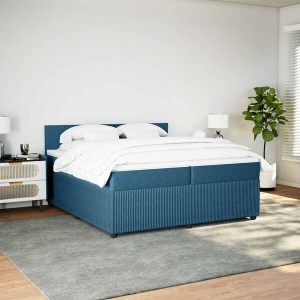 vidaXL Box spring postel s matrac&iacute; modr&aacute; 200 x 200 cm samet