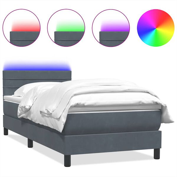 vidaXL Box spring postel s matrac&iacute; a LED tmavě &scaron;ed&aacute; 80x220 cm samet