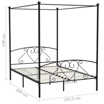 vidaXL Rám postele s nebesy černý kovový 140 x 200 cm
