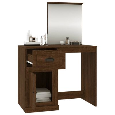vidaXL Toaletní stolek se zrcadlem hnědý dub 90x50x132,5 cm kompozit