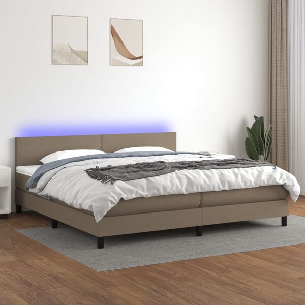 vidaXL Box spring postel s matrac&iacute; a LED taupe 200x200 cm textil
