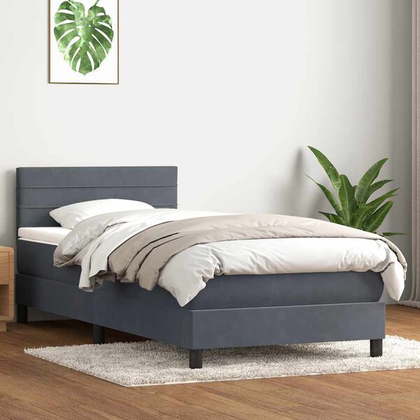 vidaXL Box spring postel s matrac&iacute; tmavě &scaron;ed&aacute; 90x220 cm samet