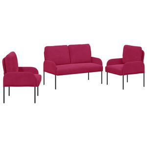vidaXL Sedac&iacute; soupravy 3 pcs V&iacute;no Červen&eacute; 115 x 56 x 80 cm Překližka