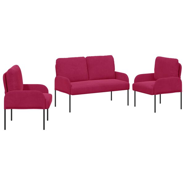 vidaXL Sedac&iacute; soupravy 3 pcs V&iacute;no Červen&eacute; 115 x 56 x 80 cm Překližka