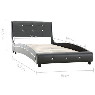 vidaXL Rám postele šedý umělá kůže 90 x 200 cm