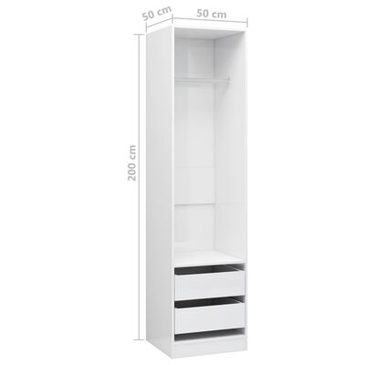 vidaXL Šatní skříň se zásuvkami bílá s leskem 50x50x200 cm dřevotříska