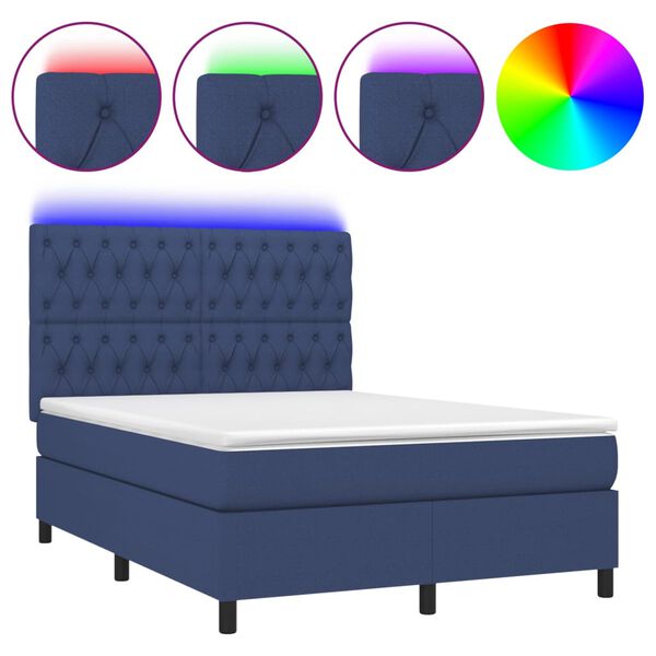 vidaXL Box spring postel s matrac&iacute; a LED modr&aacute; 140x190 cm textil