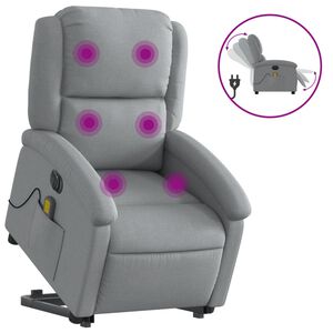 vidaXL Elektrick&eacute; zvedac&iacute; mas&aacute;žn&iacute; polohovac&iacute; křeslo světle &scaron;ed&eacute; textil