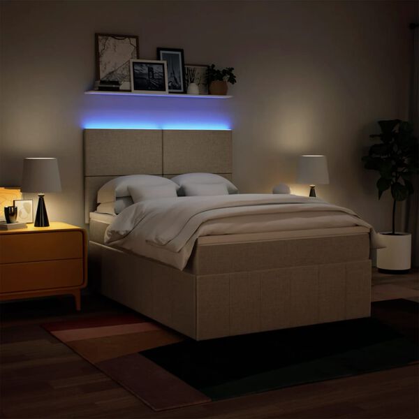 vidaXL Box spring postel s matrac&iacute; kr&eacute;mov&aacute; 140x190 cm textil