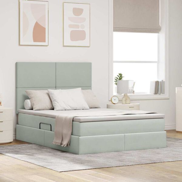 vidaXL Postel s &uacute;ložn&yacute;m prostorem a matrac&iacute; Světle &scaron;ed&aacute; 140 x 190 cm