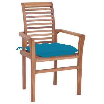 vidaXL Jídelní židle 8 ks světle modré podušky masivní teak