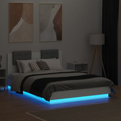 vidaXL Rám postele s čelem a LED osvětlením bílý 120 x 190 cm