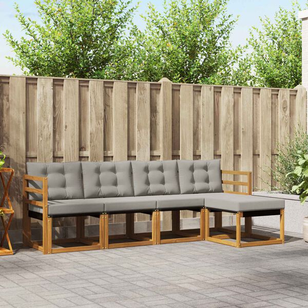 vidaXL Venkovn&iacute; pohovkov&aacute; souprava 5 pcs Př&iacute;rodn&iacute; a světle &scaron;ed&aacute;