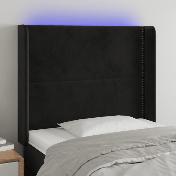 vidaXL Čelo postele s LED čern&eacute; 93 x 16 x 118/128 cm samet