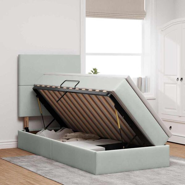 vidaXL Postel s &uacute;ložn&yacute;m prostorem a matrac&iacute; Světle &scaron;ed&aacute; 100 x 200 cm