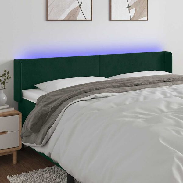 vidaXL Čelo postele s LED tmavě zelen&eacute; 183 x 16 x 78/88 cm samet