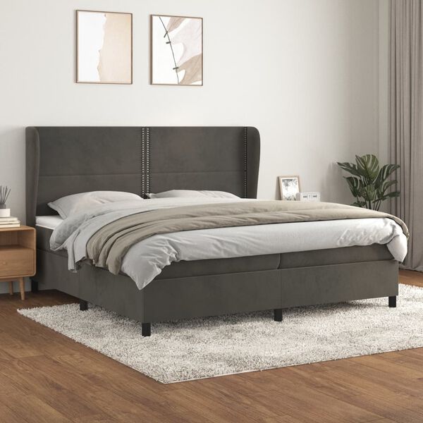 vidaXL Box spring postel s matrac&iacute; tmavě &scaron;ed&aacute; 200x200 cm samet