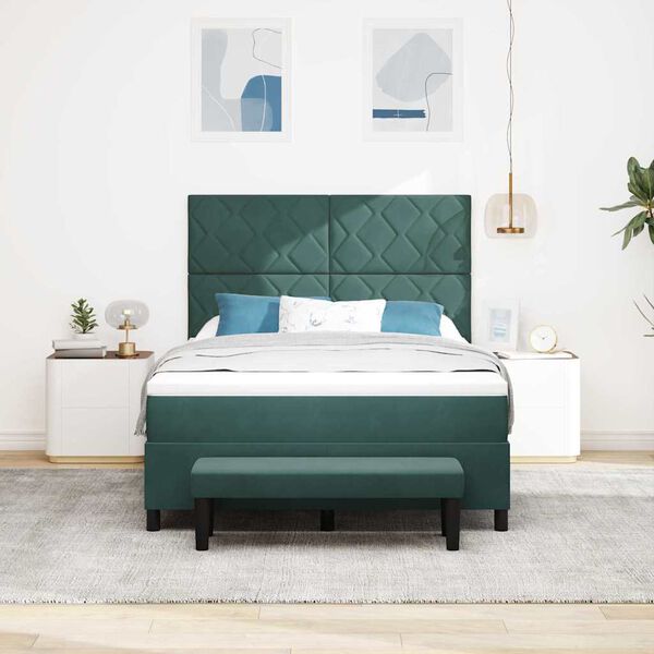 vidaXL Postel s boxspringem s matrac&iacute; Tmavě zelen&aacute; 140 x 190 cm samet